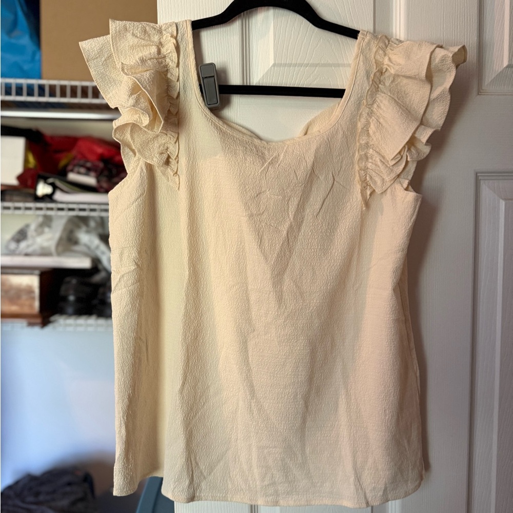 Ruffled Cream Sleeveless Top